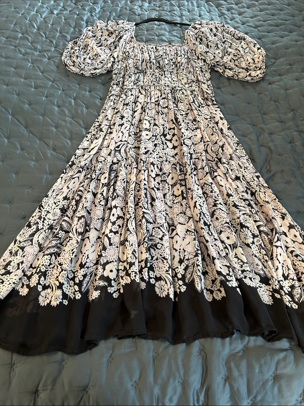 Anthropologie Black and White Floral Smocked Midi Dress - Picture 5 of 8